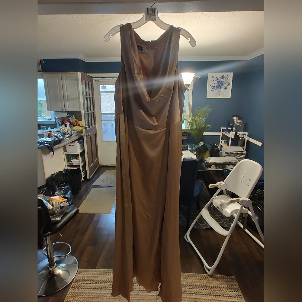 Shiny Beige Formal/Cocktail Dress with Split
